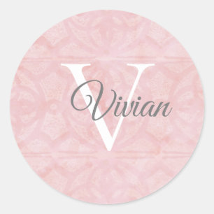 Adesivo Pó Rosa Com Nome Monograma Branco