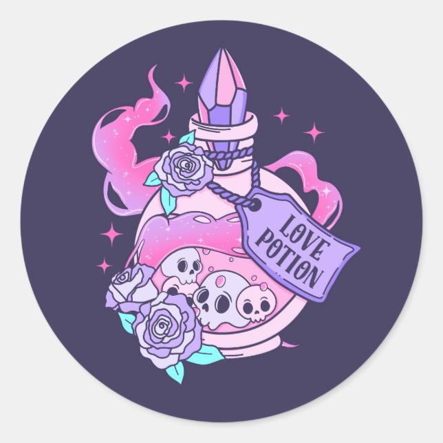 Adesivo Poção de Amor Frasco de Poção de Halloween Rosa-Ro (Frente)