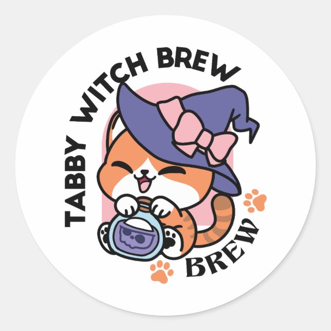 Adesivo Poção de Bruxa Malhada – Design de Gato de Hallowe (Frente)