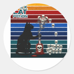 Adesivo Poção de Gato Preto Bruxo Arte de Caveira Retro