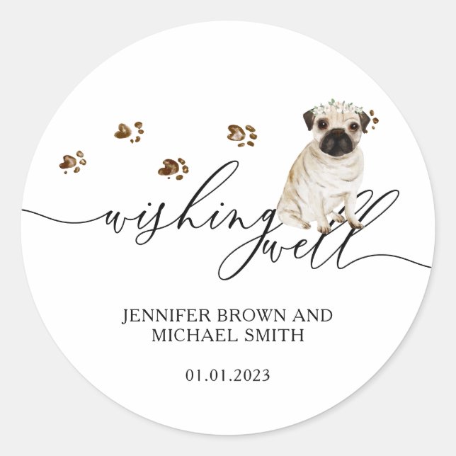 Adesivo Poço de desejos de cachorrinho Pug (Frente)
