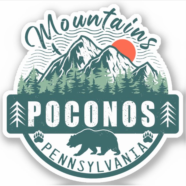 Adesivo Pocono Mounains Pensilvânia - Retro Souvenirs (Frente)