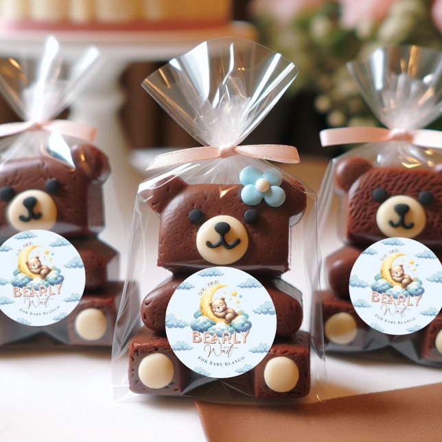 Adesivo Podemos Andar De Espera (We Can Bearly Wait Sticker for Baby Shower Favors and Thank You Cards)