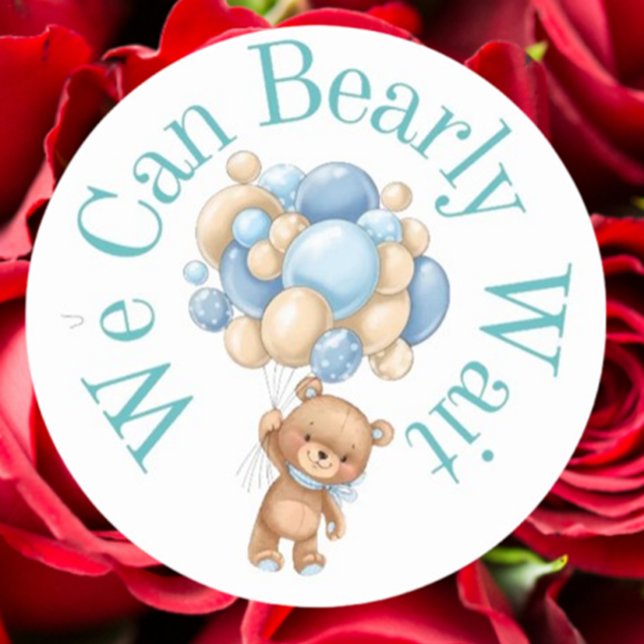 Adesivo Podemos esperar Chá de fraldas (Celebrate your baby boy with our charming "We can bearly wait" round stickers)