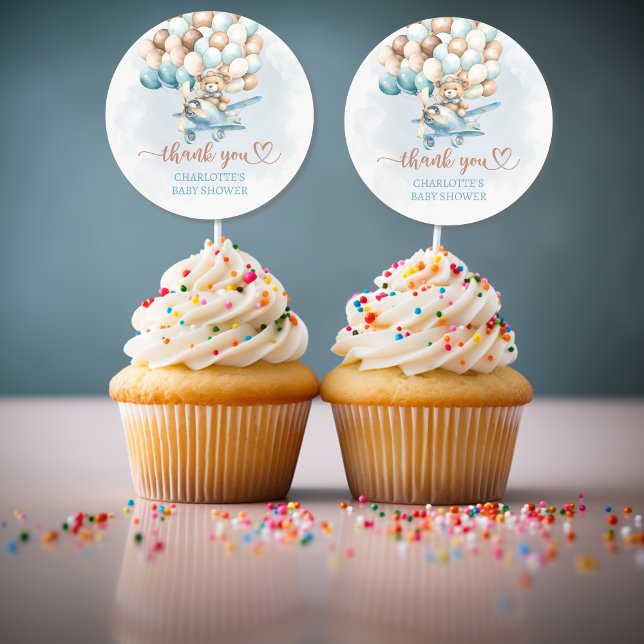 Adesivo Podemos Esperar Chá de fraldas De Balões Azuis (we can bearly wait baby shower teddy bear stickers)