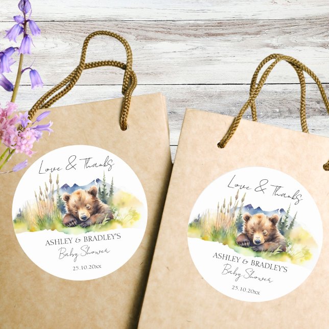 Adesivo Podemos esperar chá de fraldas obrigado que você f (We can bearly wait baby shower thank you favors stickers cute bear cub favor stickers woodlands)