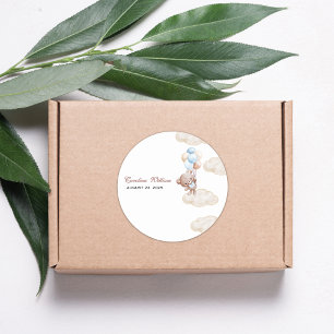 Adesivo podemos esperar o chá de fraldas azul-aquarela