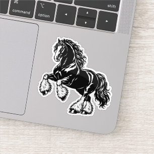 Adesivo Poderosa ilustração de cavalo Shire preto e branco