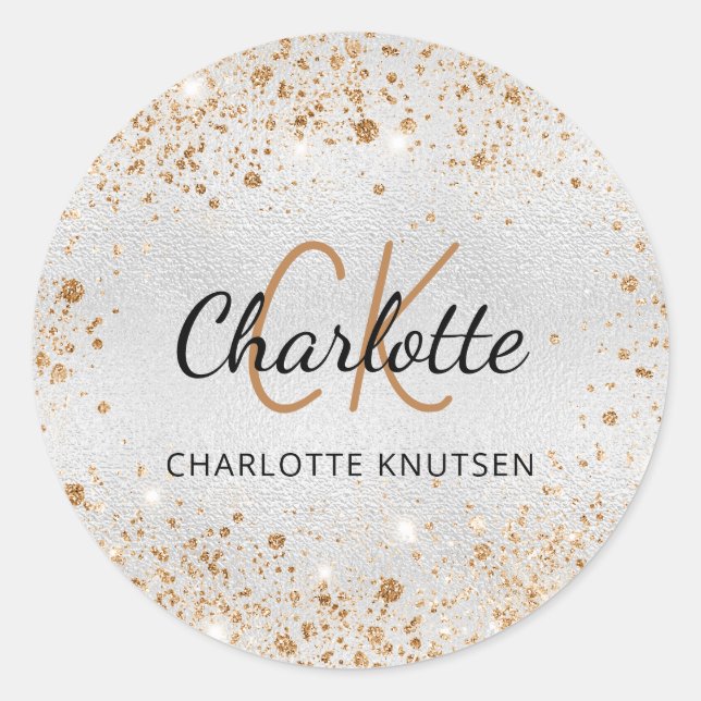 Adesivo Poeira de glitter monograma iniciais nome dourado  (Frente)