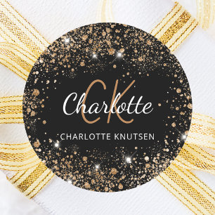 Adesivo Poeira glitter ouro preto iniciais nome monograma