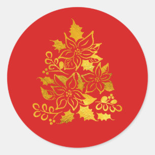 Adesivo Poinsétias de Natal em Árvore de Natal com Folha d