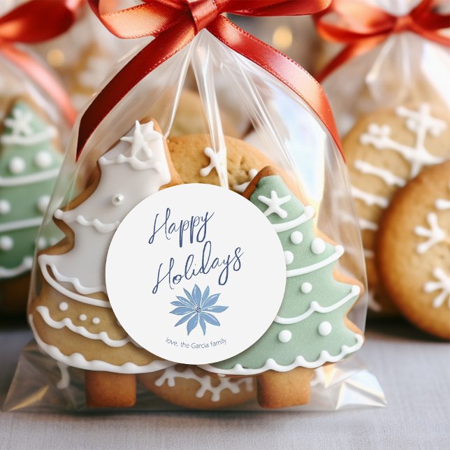 Adesivo Poinsettia Azul Minimal Feliz Natal (Criador carregado)