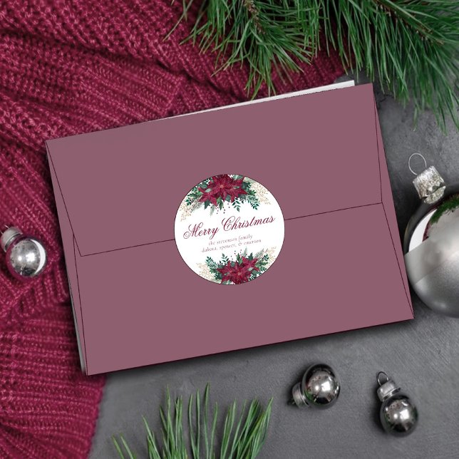 Adesivo Poinsettia Burgundy e Selo de Envelope Teal Holida (Criador carregado)