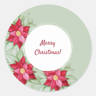 Adesivo Poinsettia de Natal Aquarela Pintada à Mão