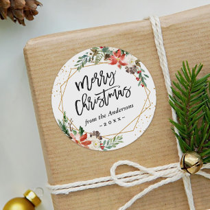 Adesivo Poinsettia Floral Geométrica Feliz Script de Natal