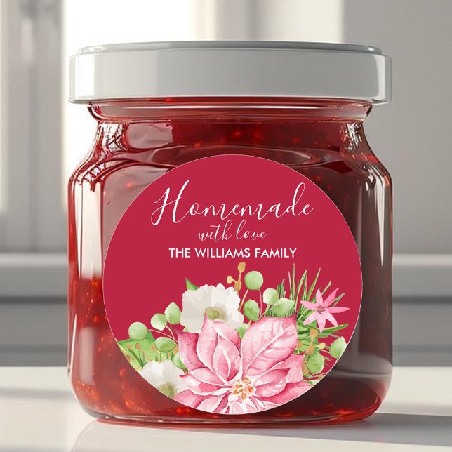 Adesivo Poinsettia Homemade Com Refrigeração De Natal (Poinsettia Homemade With Love Christmas Baking 3" Round Stickers)