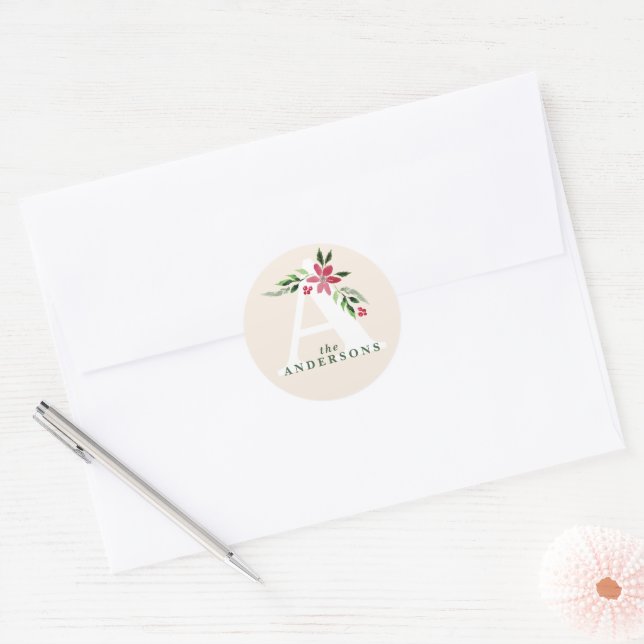 Adesivo Poinsettia Monograma Envelope Selos (Envelope)