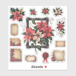 Adesivo Poinsettia Natal Vintage Ephemera Stickers