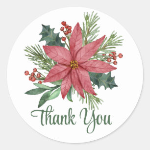 Adesivo Poinsettia Obrigado Casamento Floral de Natal Verm