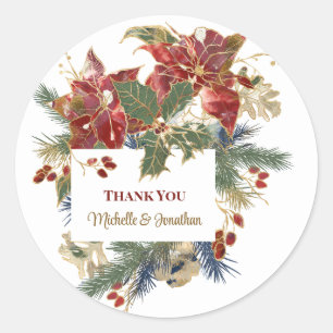 Adesivo Poinsettia Vermelha Natal Personalizado Obrigado