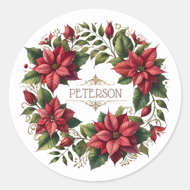 Adesivo Poinsettias Personalizadas da Aquarela de Natal (Frente)