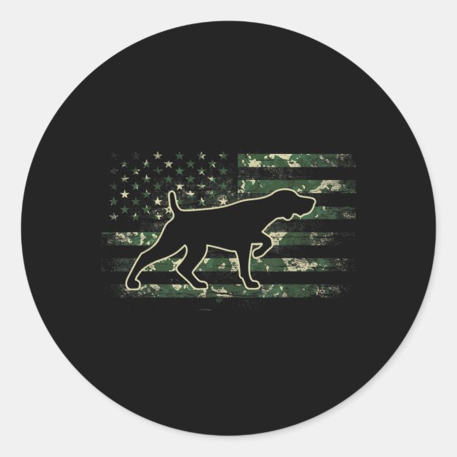 Adesivo Pointer Alemão de Cabelo Curto Camo Bandeira Ameri (Frente)