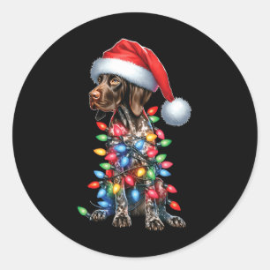 Adesivo Pointerdog alemão alcança Santa Hat Chr