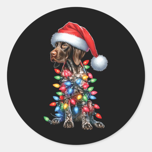 Adesivo Pointerdog alemão alcança Santa Hat Chr (Frente)