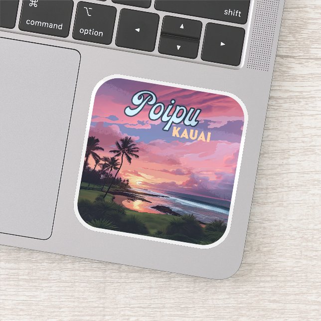 Adesivo Poipu Kauai Hawaii Beach Palm Trees Retro (Detalhe)