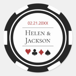 Adesivo Poker Chip no casamento de Las Vegas a preto e bra
