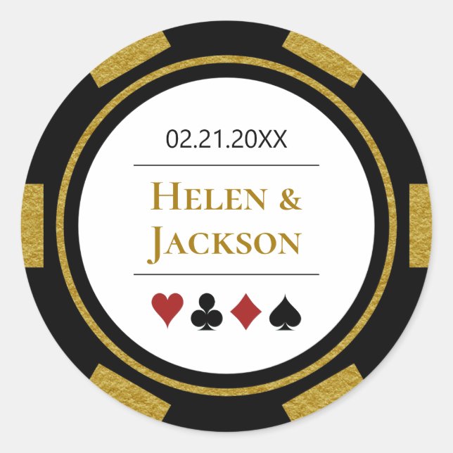 Adesivo Poker Chip no Dourado Casamento de Las Vegas White (Frente)
