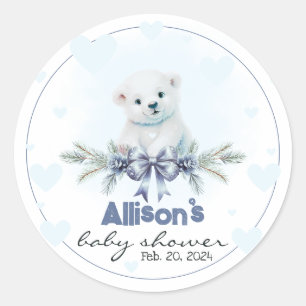 Adesivo Polar Bear Cub Boy Blue Hearts Chá de fraldas de i