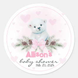 Adesivo Polar Bear Cub Girl Pink Hearts Chá de fraldas de