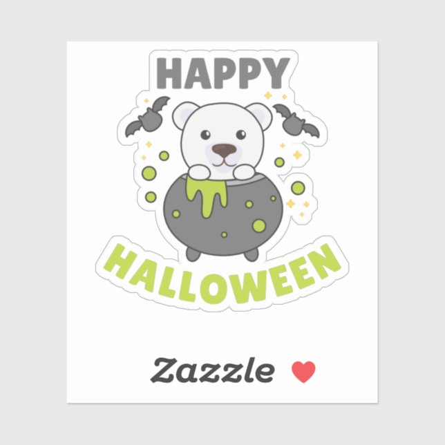 Adesivo Polar Bear Feliz Halloween Cauldron Bat (Folha)
