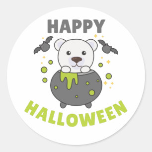 Adesivo Polar Bear Feliz Halloween Cauldron Bat Classic Ro