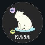 Adesivo Polar Bear Funny Science Pun Dark BG<br><div class="desc">Polar Bear Funny Science Pun apresenta um urso polar fofo com polos elétricos. Um presente engraçado para a família e amigos que amam ursos polares e trocadilhos.</div>