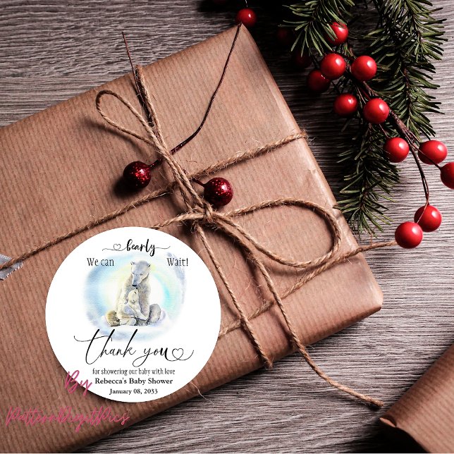 Adesivo Polar Bear Winter Barly Wait Chá de fraldas Favor (Criador carregado)