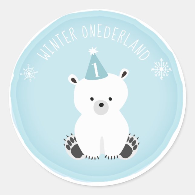Adesivo Polar Bear Winter Onederland Blue Aniversário (Frente)