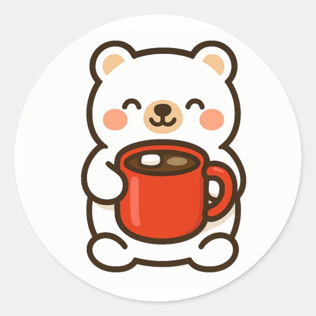 Adesivo Polar Bear With Coffee – Cute Animal Sticker (Frente)