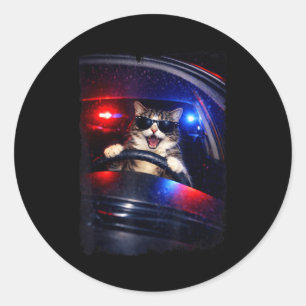 Adesivo Polícia engraçada gato louco dirigindo carro meme 