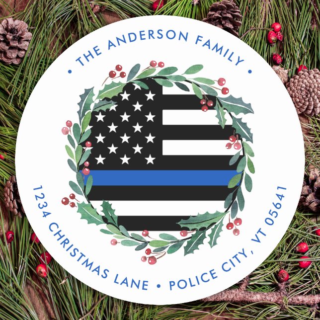 Adesivo Polícia Natal Blue Flag Wreath Endereço para devol (Criador carregado)