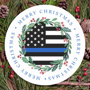 Adesivo Policial Thin Blue Line Wreath Feliz Natal