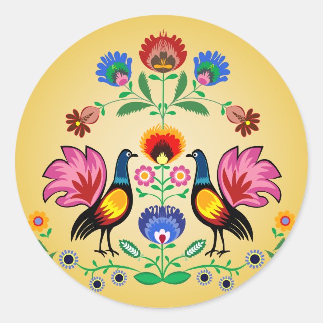 Adesivo Polonês com Floral e Cockerels Decorativos (Frente)