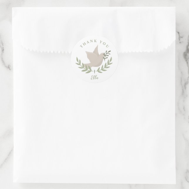 Adesivo Pomba com Ramo Unisex Batismo Obrigado  (Bolsa)