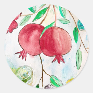 Adesivo Pomegranato, fruta, aquarela, vermelho