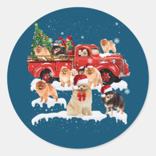 Adesivo Pomerânia Andando Caminhão Vermelho Xmas Feliz Nat
