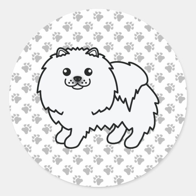 Adesivo Pomerânia Branco Cachorro de Desenho Animado Fofo  (Frente)