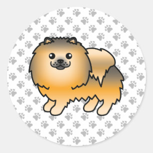 Adesivo Pomerânia Cão e patas, cor de laranja