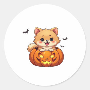 Adesivo Pomerânia cão Feliz Halloween Bompkin Clássico T-S