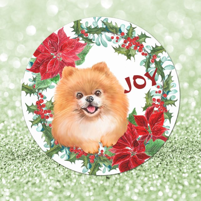 Adesivo Pomerânia Cão Joy Poinsettia Fera de Natal (Criador carregado)